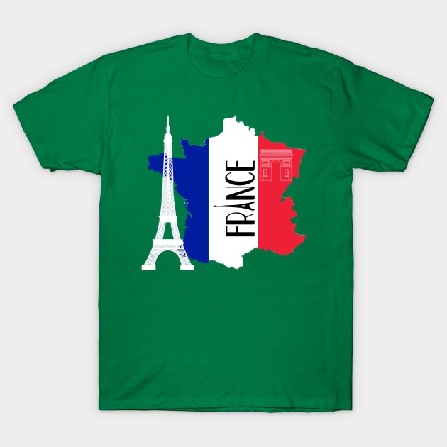 France Map Eiffel Tower T-Shirt by STYLISH CROWD TEES